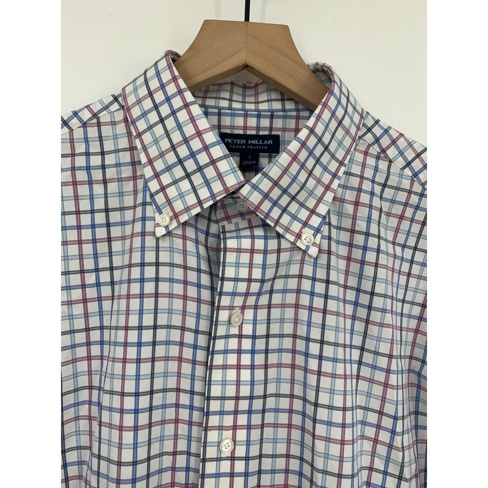 Peter Millar Shirt Mens Large Blue Plaid Crown Crafted Performance Button Up